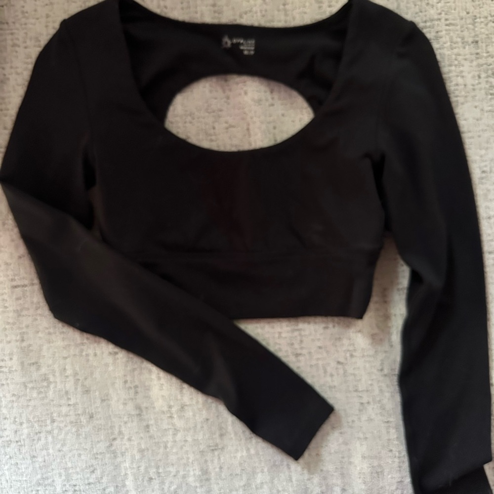 Aerie Black Cut-Out Long Sleeve Crop Top